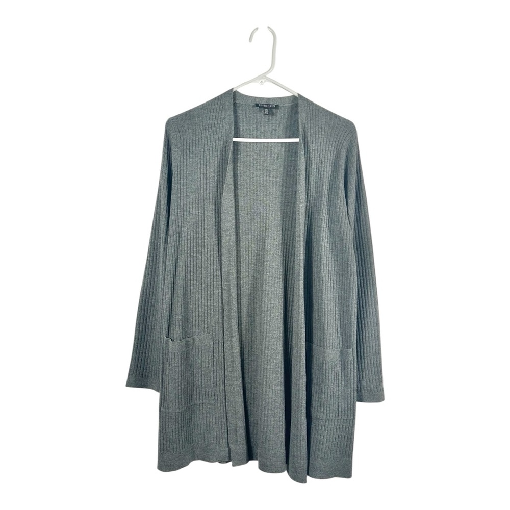 Eileen Fisher Gray 100% Wool Ribbed Open Front Cardigan Size Petite Small